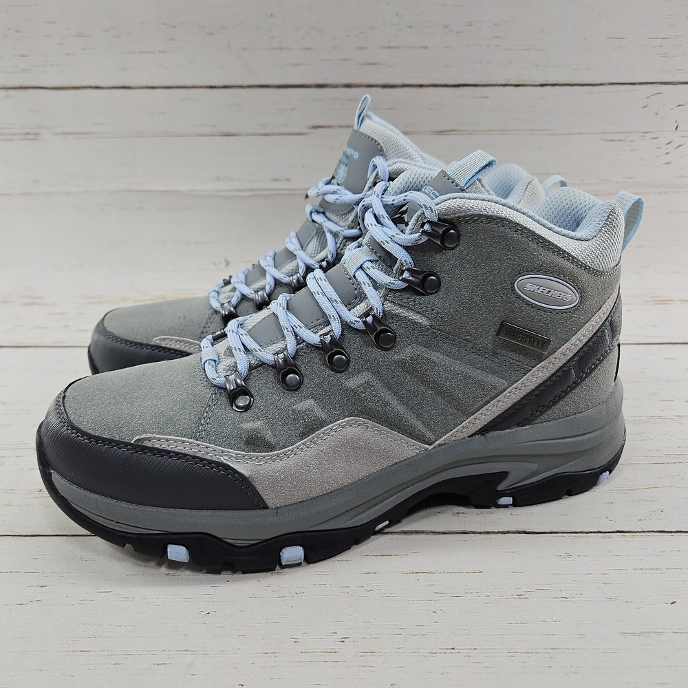 Skechers Outdoor Trego Hiking Boots Womens 9 Gray Blue Waterproof Relaxed Fit